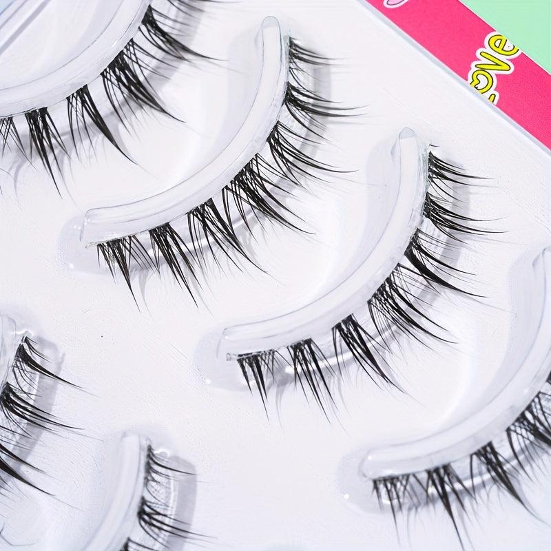 5 Pairs 12mm Spiky Manga Lashes Crisscross Clear Band False Eyelash