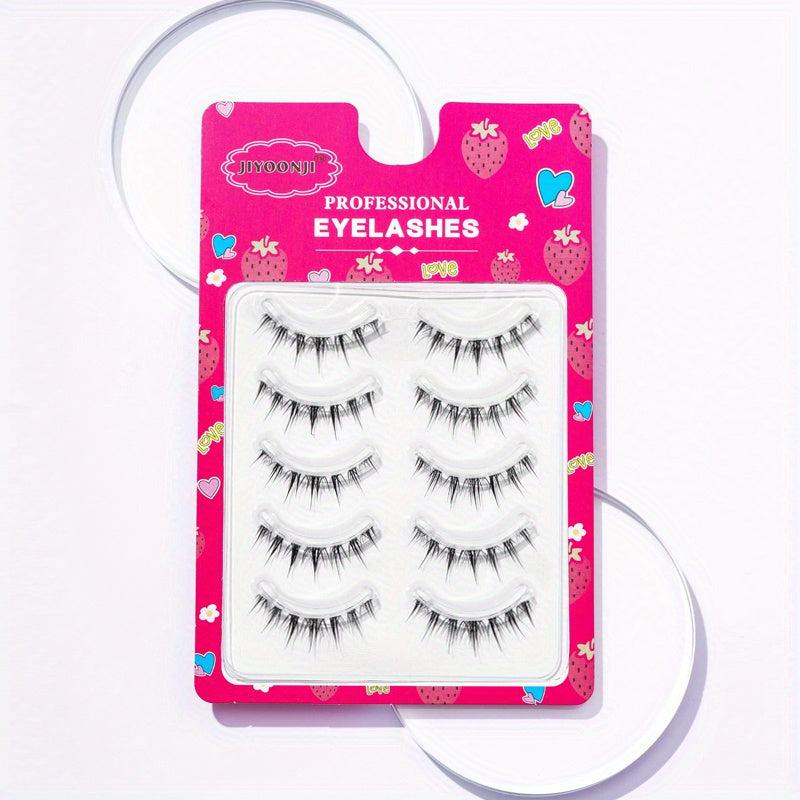 5 Pairs 12mm Spiky Manga Lashes Crisscross Clear Band False Eyelash