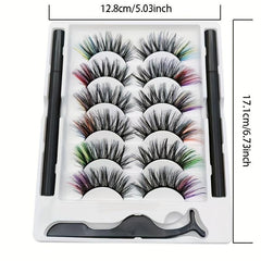 6 Pairs Colored Magnetic False Lashes & Eyeliner Kit 8D Fluffy Mink Lashes