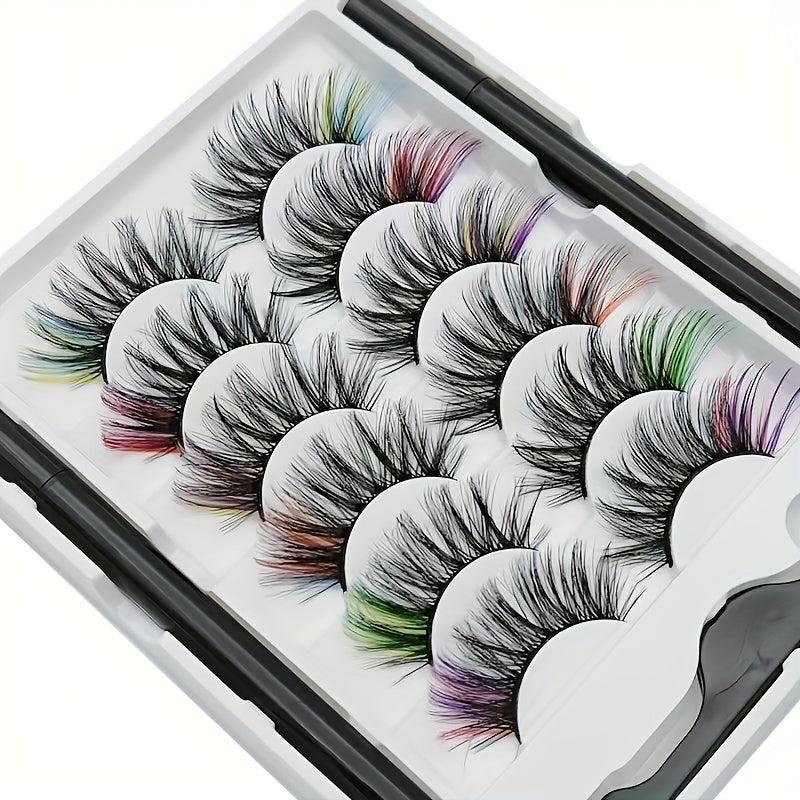 6 Pairs Colored Magnetic False Lashes & Eyeliner Kit 8D Fluffy Mink Lashes