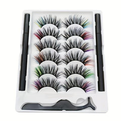 6 Pairs Colored Magnetic False Lashes & Eyeliner Kit 8D Fluffy Mink Lashes