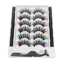 6 Pairs Colored Magnetic False Lashes & Eyeliner Kit 8D Fluffy Mink Lashes