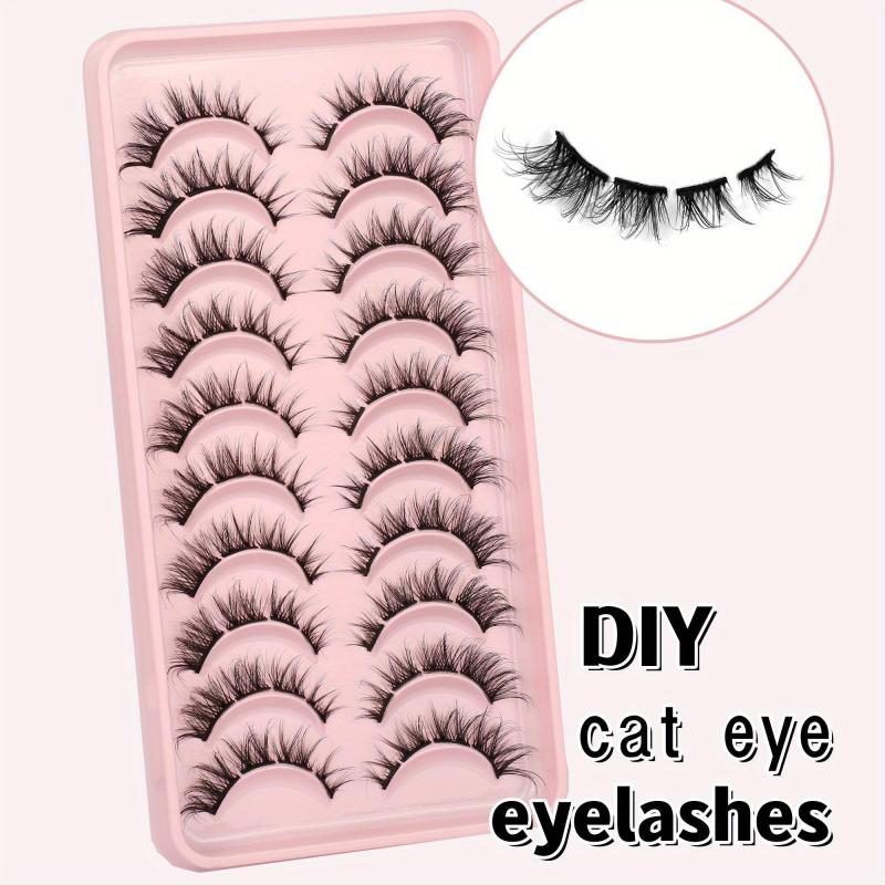 10 Pairs 3D Cluster Cat Eye False Eyelashes DIY Natural Look Fluffy 7mm-15mm