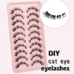10 Pairs 3D Cluster Cat Eye False Eyelashes DIY Natural Look Fluffy 7mm-15mm
