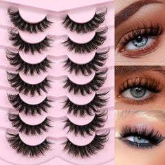 Fluffy 6D False Eyelashes 17mm Cat Eye Extension Strip Lashes 7 Pairs