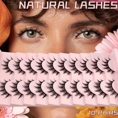 10 Pairs 3D Natural False Lashes Fluffy Soft Cross Manga Wispy Extension Makeup