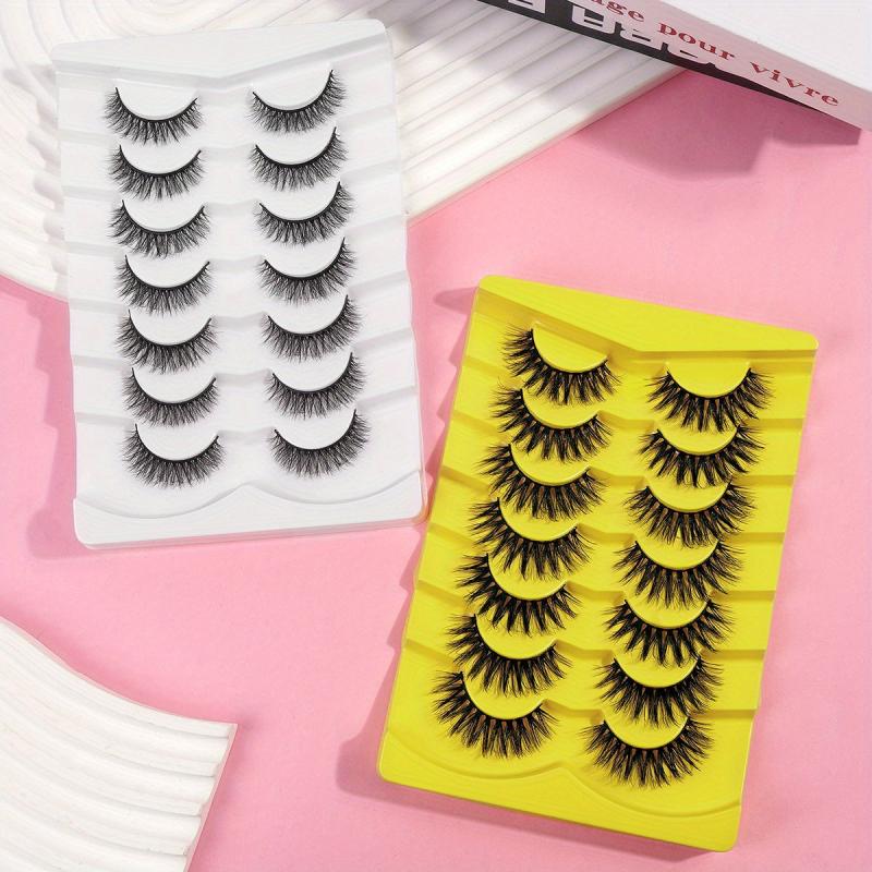 7 Pairs Natural Thick Faux Mink Lashes Messy Curling False Eyelashes Two Boxes