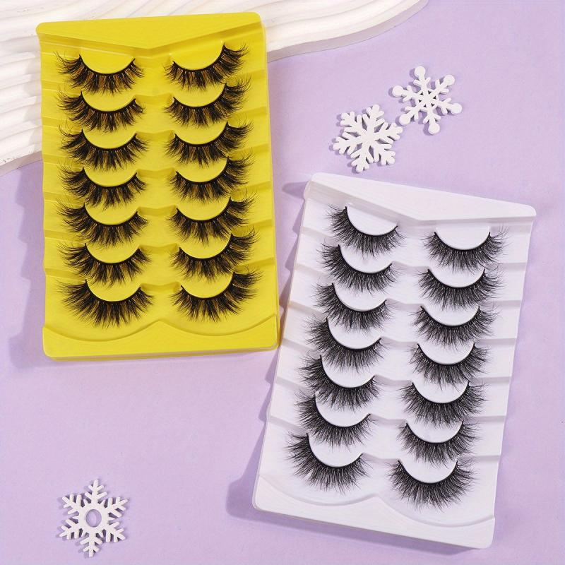 7 Pairs Natural Thick Faux Mink Lashes Messy Curling False Eyelashes Two Boxes