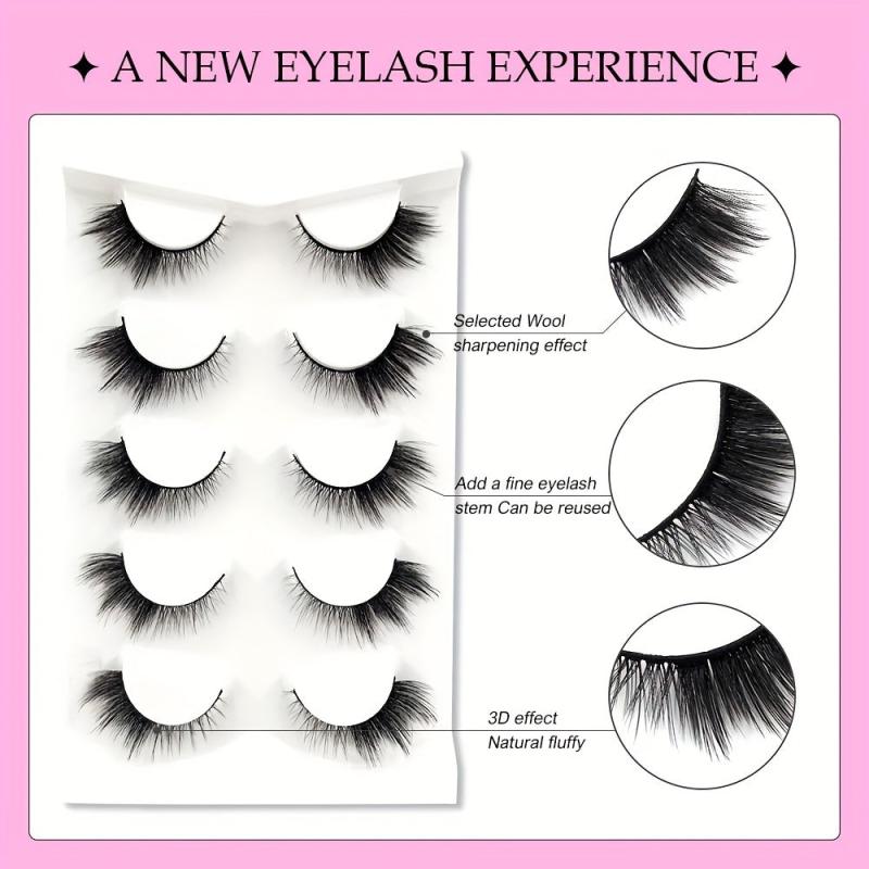 8D Natural Fox Eye Eyelashes 5 Pairs Cat Eye Winged End Mink Lashes