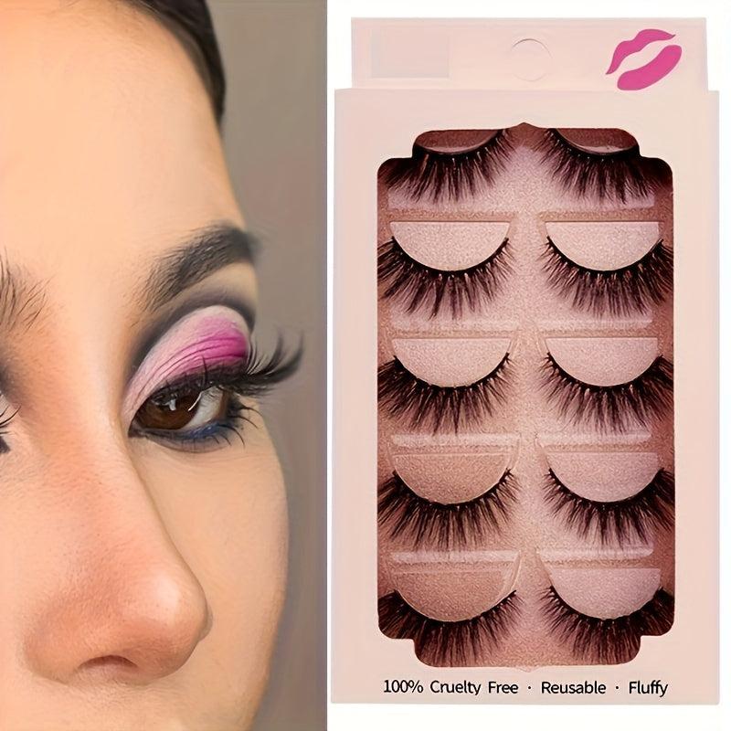5 Pairs 3D Mink Lashes With Case Reusable Fluffy Thick False Eyelashes