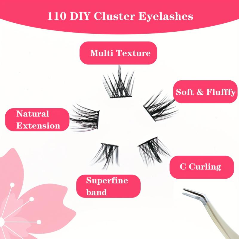 DIY 10mm Cluster Lashes Extensions C Curl 110pcs Soft Lightweight Home Use