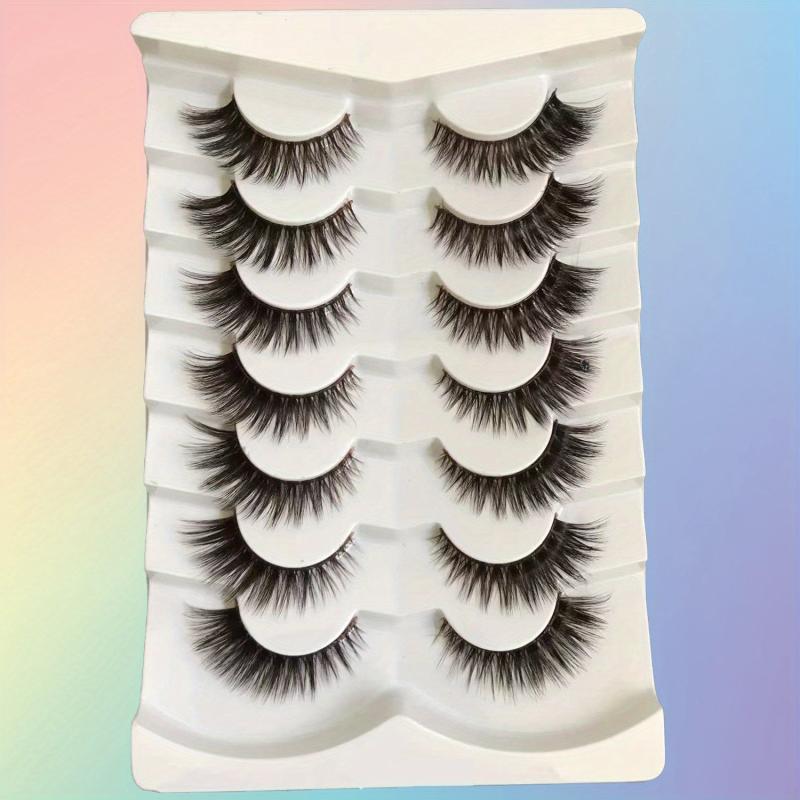 7 Pairs Brown False Eyelashes Natural Thick Cat Eye Lashes Fluffy