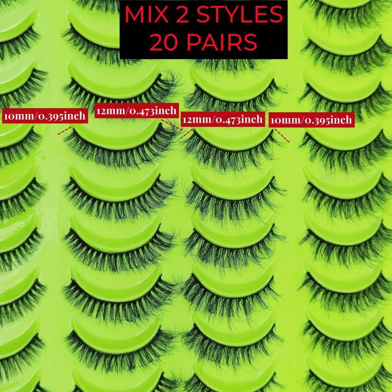 20 Pairs Cat Fox Eye False Eyelashes Fluffy 8D Dramatic Reusable Faux Mink