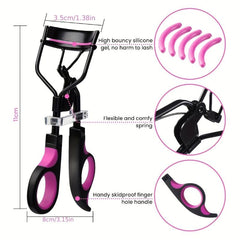 5 in 1 Eyelash Curler Kit with Lash Curler, Brush, Tweezers, Brush/Comb, Pads