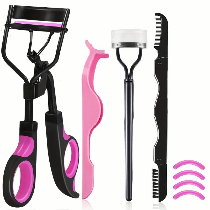 5 in 1 Eyelash Curler Kit with Lash Curler, Brush, Tweezers, Brush/Comb, Pads