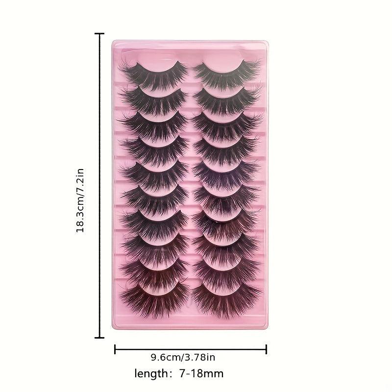 10 Pairs Faux Mink Hair False Eyelashes Natural Curling Thick 3D Realistic