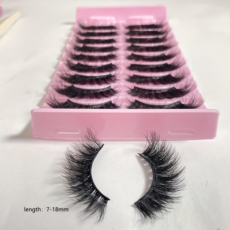 10 Pairs Faux Mink Hair False Eyelashes Natural Curling Thick 3D Realistic
