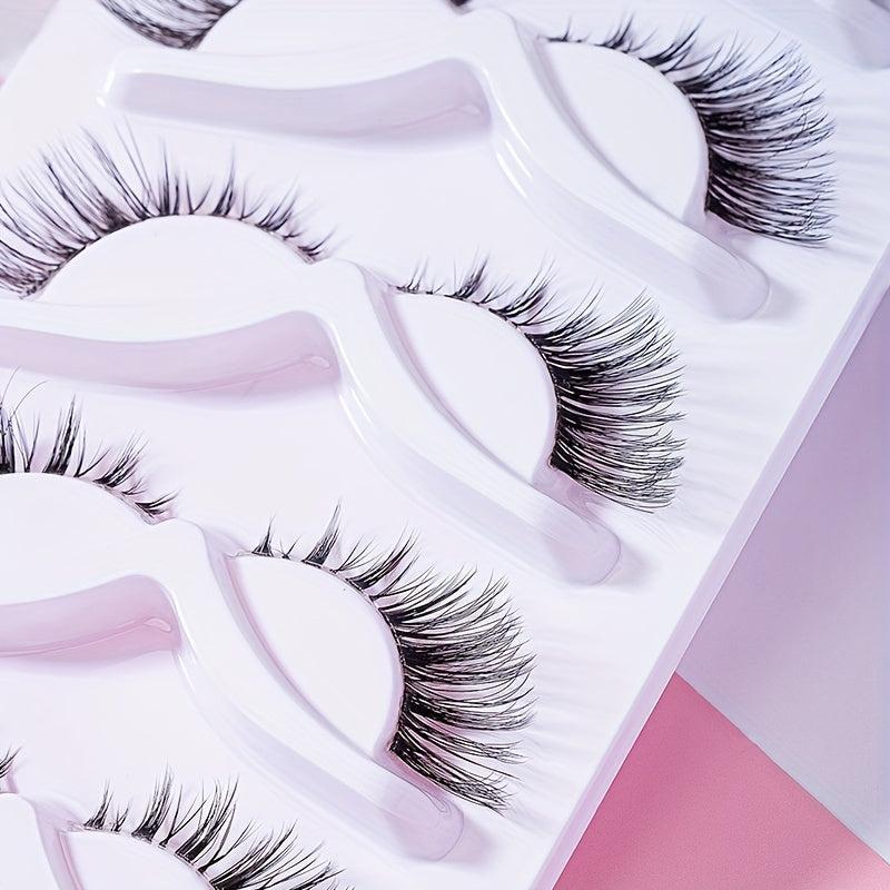 7 Pairs 12mm Full False Lashes Wispy Clear Band Natural Cross False Eyelashes