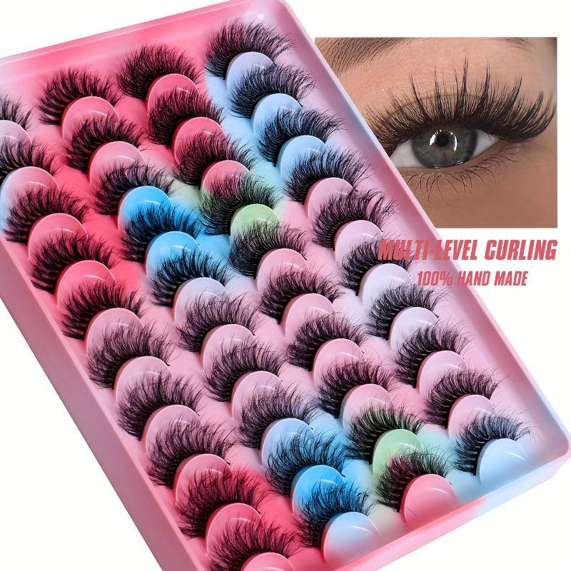 20 Pairs Fluffy False Eyelashes Thick Crossed Faux Mink Hair Lashes