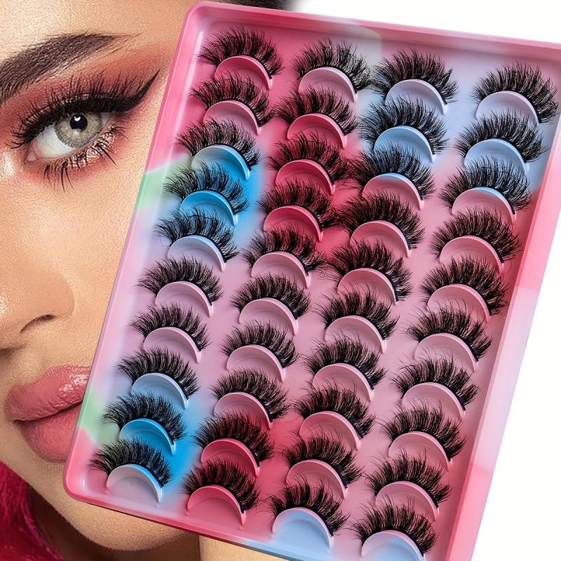 20 Pairs Fluffy False Eyelashes Thick Crossed Faux Mink Hair Lashes