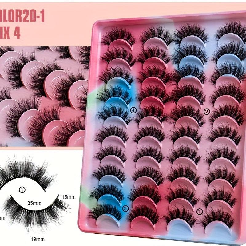 20 Pairs Fluffy False Eyelashes Thick Crossed Faux Mink Hair Lashes