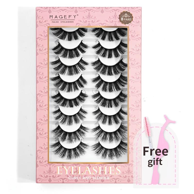 8 Pairs False Eyelashes Set With Bonus Disposable Eyelash Brush Eyelash Curler