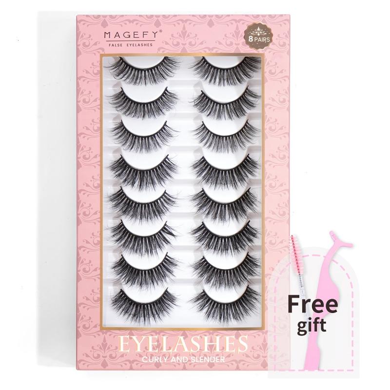 8 Pairs False Eyelashes Set With Bonus Disposable Eyelash Brush Eyelash Curler