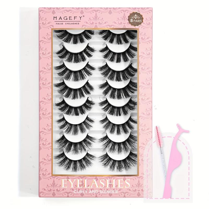 8 Pairs False Eyelashes Set With Bonus Disposable Eyelash Brush Eyelash Curler