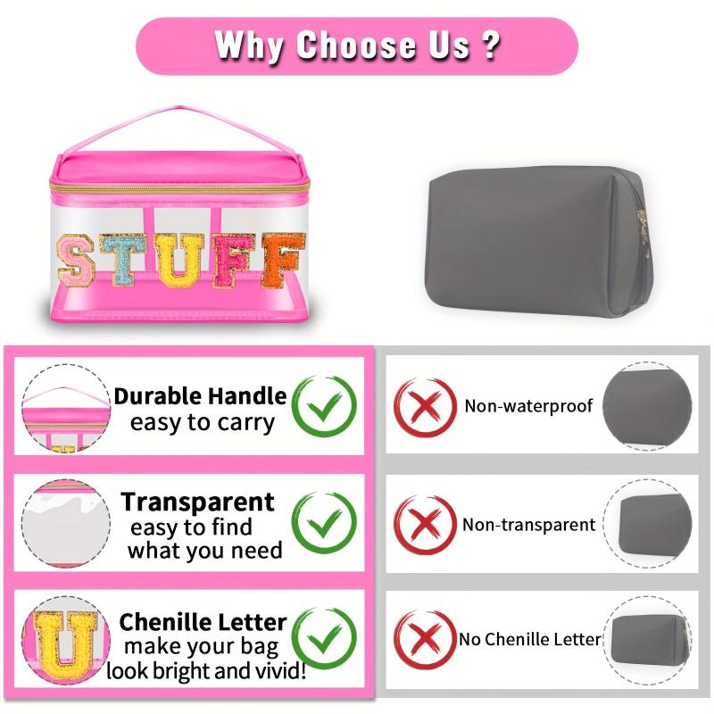 Chenille Letter Clear Makeup Bag Waterproof Glitter Cosmetic Handbag