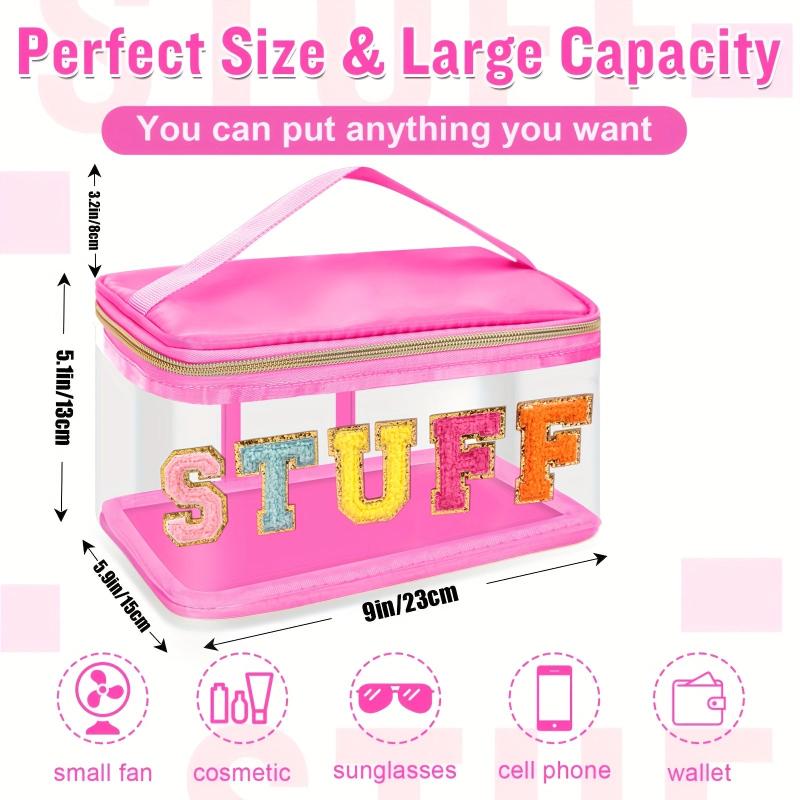 Chenille Letter Clear Makeup Bag Waterproof Glitter Cosmetic Handbag