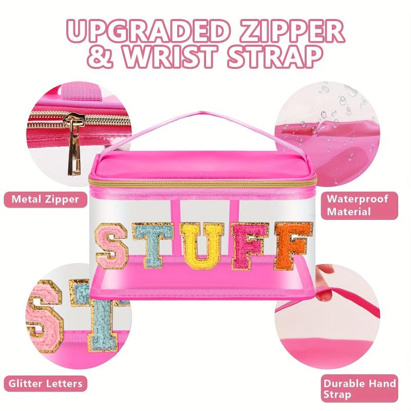 Chenille Letter Clear Makeup Bag Waterproof Glitter Cosmetic Handbag
