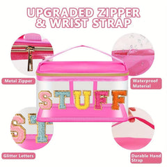 Chenille Letter Clear Makeup Bag Waterproof Glitter Cosmetic Handbag