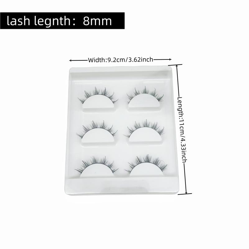 3 Pairs D Curling 8mm Faux Mink Lashes Wispy Natural Look