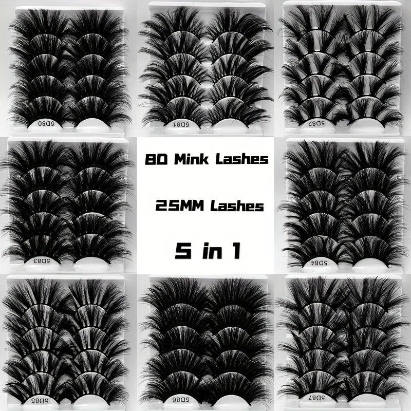 5 Pairs Faux Mink Eyelashes Lengthening Thickening False Eyelashes