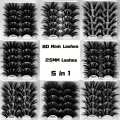 5 Pairs Faux Mink Eyelashes Lengthening Thickening False Eyelashes