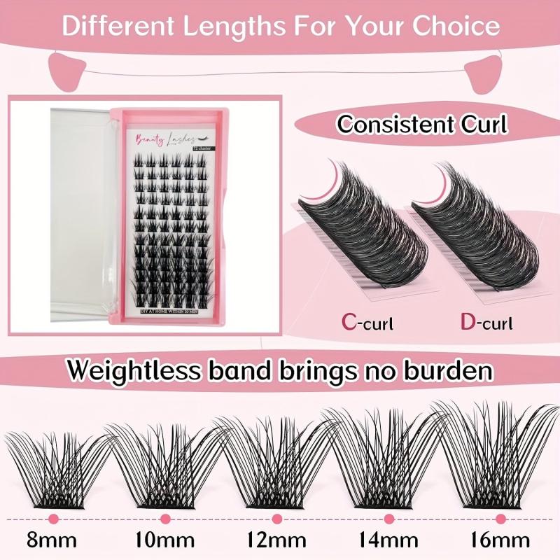 Lash Clusters 72 Pcs DIY Eyelash Extension D Curly 8-16mm Volume Wispy