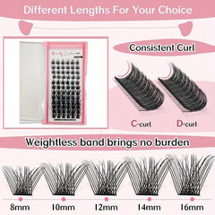 Lash Clusters 72 Pcs DIY Eyelash Extension D Curly 8-16mm Volume Wispy