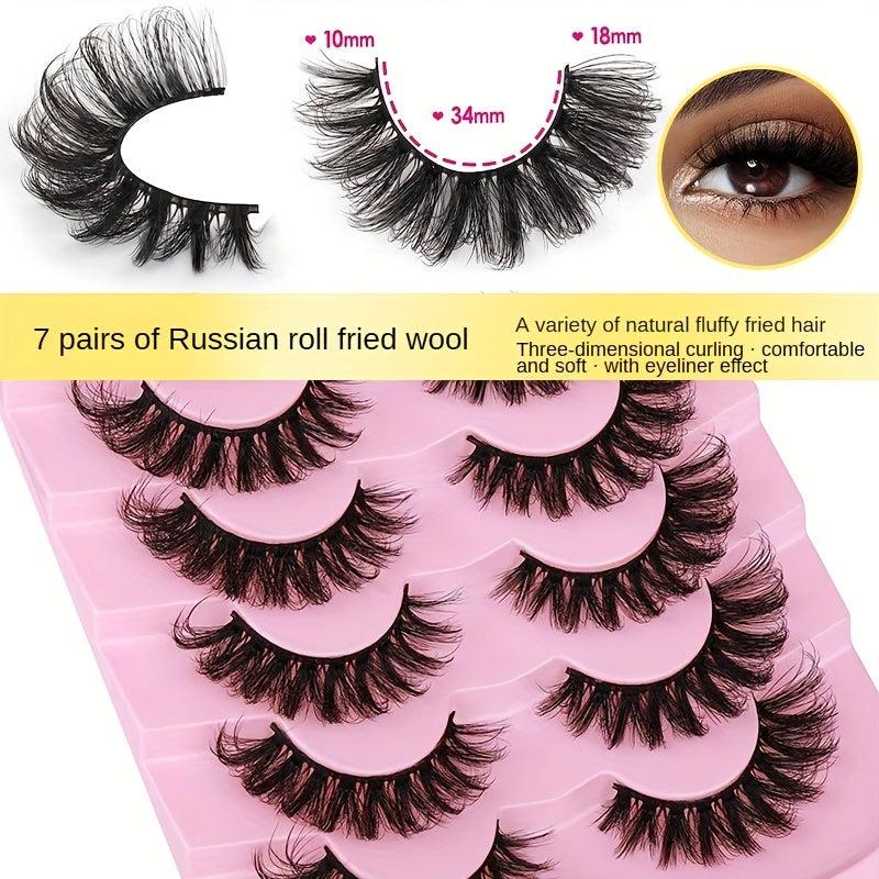 7 Pairs Fluffy Thick 3D False Eyelashes for Stage Party Makeup Use
