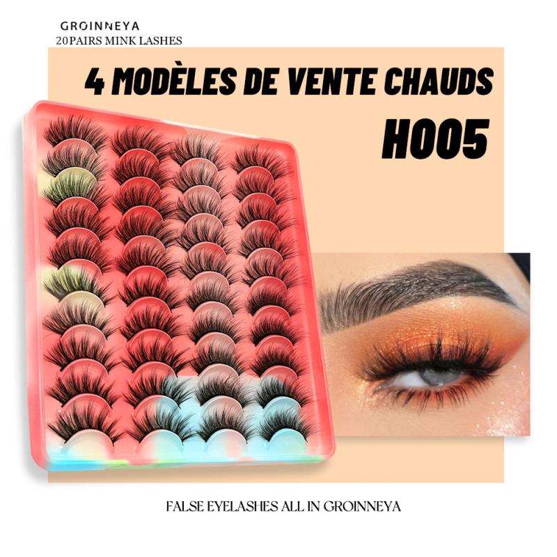 GROINNEYA 3D Mink Lashes Soft Fluffy Wispy Cross Eyelash Extensions