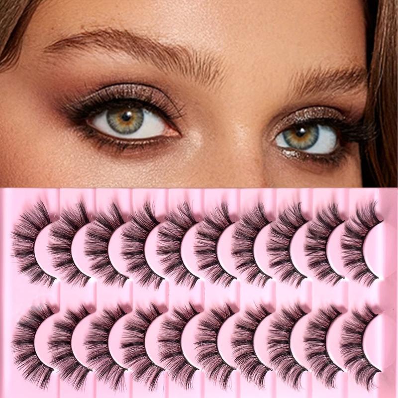 3D Shaped False Eyelashes - 10 Pairs Natural Dense Eyelashes