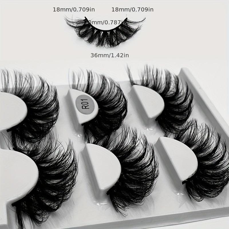3 Pairs Fluffy 3D False Eyelashes Thick Curling Faux Mink