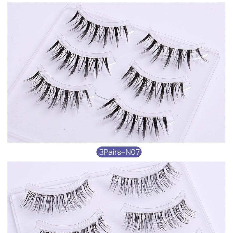 3 Pairs Cat Eye Faux Mink Lashes Wispy Style Clear Band