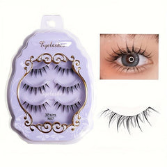 3 Pairs Cat Eye Faux Mink Lashes Wispy Style Clear Band