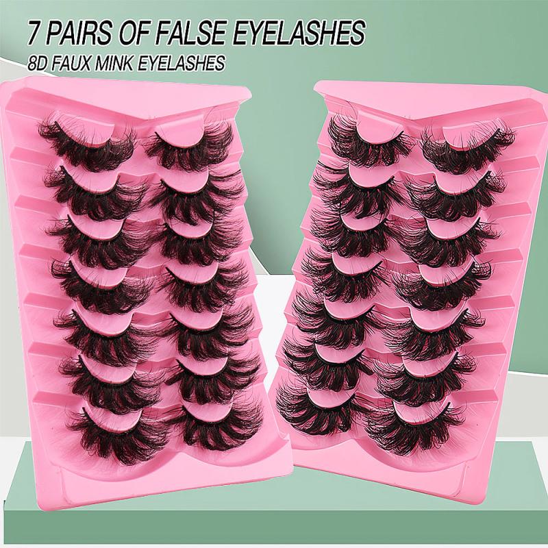 7 Pairs Dramatic Fluffy Mink False Eyelashes for Bold Look