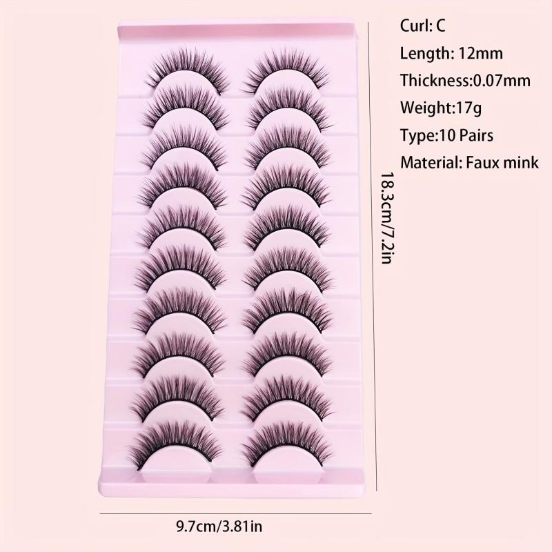 10 Pairs Faux Mink Eyelashes Natural Look Slender Curling False Eyelashes