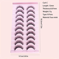 10 Pairs Faux Mink Eyelashes Natural Look Slender Curling False Eyelashes