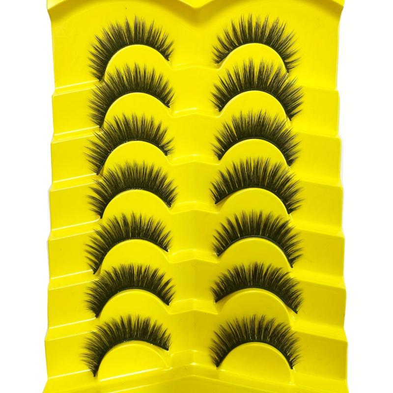 3D Faux Mink Lashes Strips 7 Pairs C Curling False Eyelashes