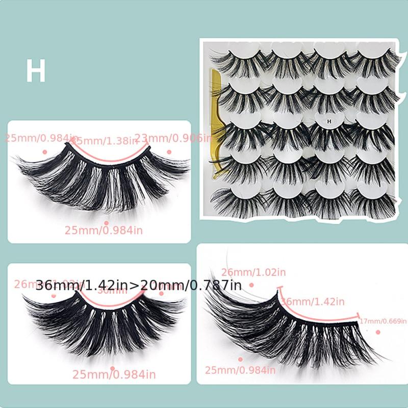 10 Pairs False Eyelashes With Tweezers 20mm 25mm Faux Mink Eye Lashes Extension