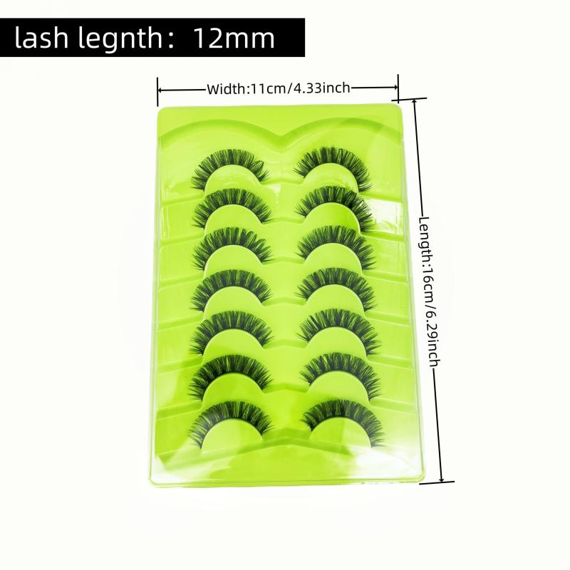 7 Pairs False Eyelashes 12mm D Curling Natural Big Eye Makeup Faux Mink Lashes
