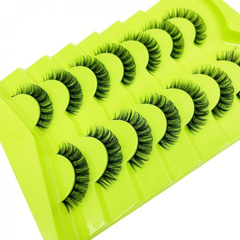 7 Pairs False Eyelashes 12mm D Curling Natural Big Eye Makeup Faux Mink Lashes